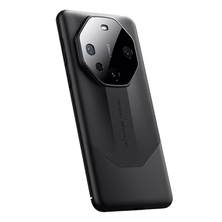 Huawei Mate 60 Pro case made of imitation leather and PC material, showcasing its stylish design and precision cutouts for camera and ports.